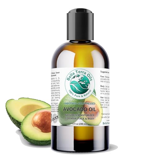 Bella Terra Avocado Body Oil - Cold-Pressed Hydration, Oleic Acid & B-Vitamins - 8 oz