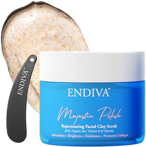 ENDIVA Rejuvenating Facial Clay Scrub - Deep Cleansing, AHA & Antioxidants - 3.4 Fl Oz