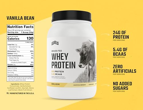 Levels Whey Protein Powder - 24G Protein, No Added Sugars, Vanilla Bean, 2LB