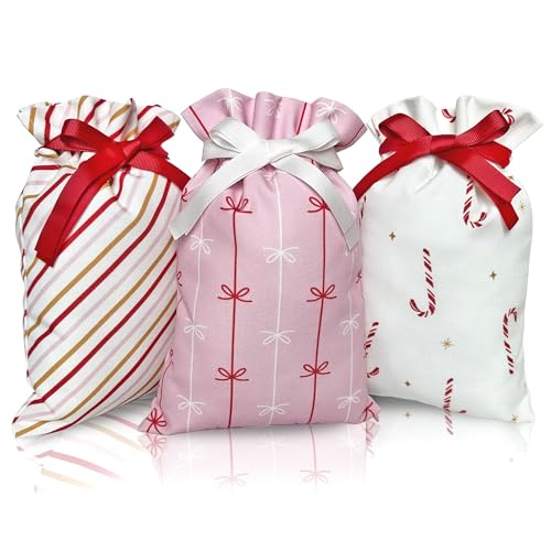 Gather & Knot Fabric Gift Wrap - Reusable Drawstring Bags, Versatile & Durable - 3 Pack, 12"