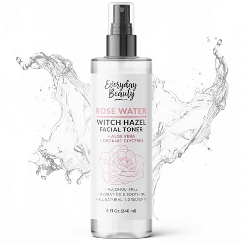 Rose Water Witch Hazel Facial Toner - Hydrates, Balances pH, Natural Ingredients - 8 Fl Oz