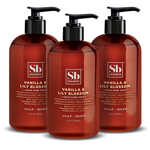 Soapbox Liquid Hand Soap - Moisturizing Vanilla & Lily, Vegan, Cruelty Free - 12oz Pump, 3-Pack