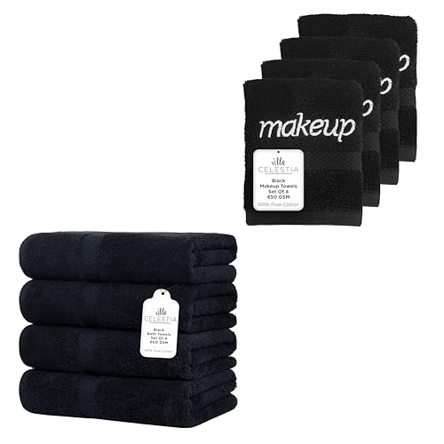 Premium 100% Cotton Towel Set - Ultra Absorbent & Soft, OEKO-TEX Certified - 8 Pack, Black