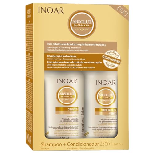 INOAR Absolut DayMoist Shampoo & Conditioner Set - Restores Color, Vegan, 2 Bottles 8.5oz