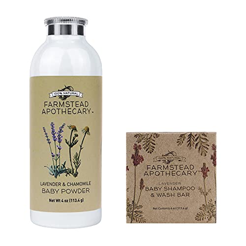 Farmstead Apothecary Baby Skin Care Bundle - Soothing Lavender & Chamomile - 4oz Powder, 4.5oz Bar