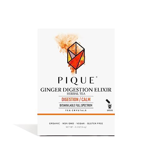 Pique Organic Ginger Digestion Elixir - Supports Healthy Digestion, Caffeine-Free - 14 Sticks