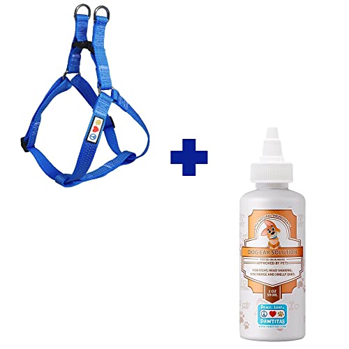 Pawtitas Pet Care Bundle - Adjustable Large Dog Harness & 100% Natural Ear Cleaner - 24-33in