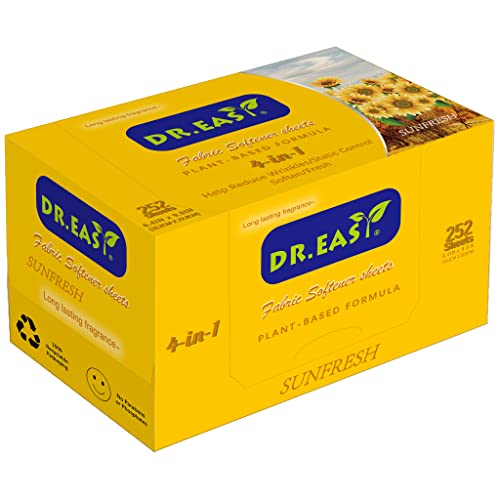 DR.EASY Dryer Sheets - Plant-Based Softener, Reduces Wrinkles & Static, Sunfresh Scent - 252 Ct