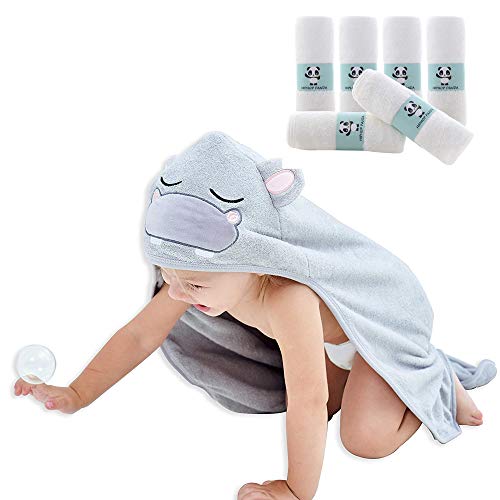 HIPHOP PANDA Hooded Baby Towel Set - Ultra Soft, Hypoallergenic, Reusable - 2 Layer, 2 Washcloths