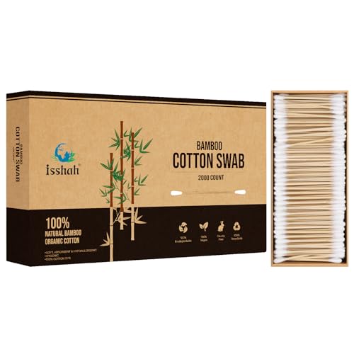 Isshah Bamboo Cotton Swabs - 100% Biodegradable, PETA Approved, 2000 Count, Plastic Free