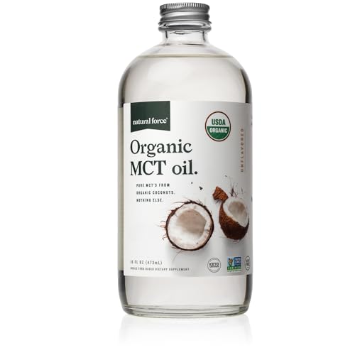 Natural Force Organic MCT Oil - 14g Healthy Fats, Certified Keto, Vegan, Non-GMO - 16oz Glass