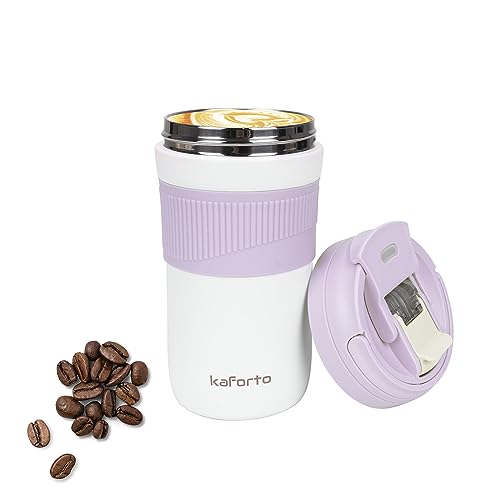 kaforto Insulated Stainless Steel Travel Mug - Keeps Drinks Hot/Cold, BPA-Free Lid - 15oz, Purple