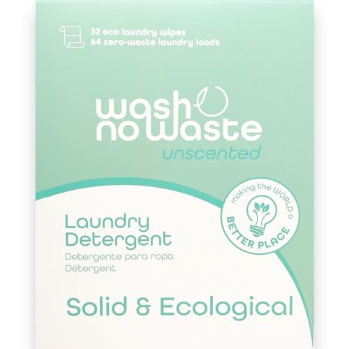 Wash No Waste Laundry Detergent Strips - Powerful Cleaning, Hypoallergenic, Plastic-Free - 64 Washes