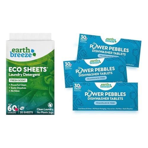 Earth Breeze Laundry Detergent Sheets - Odor & Stain Fighter, Cardboard Pack - 60 Loads