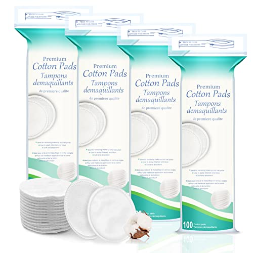 Rouceyxin Premium Cotton Rounds - Lint-Free, Hypoallergenic, 400 Count for Face Care