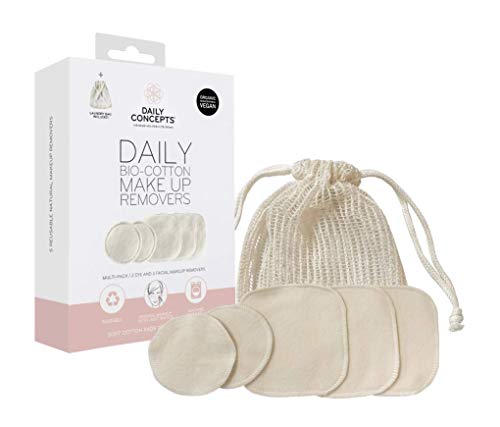 Daily Concepts Makeup Remover - Organic, Vegan, Biodegradable, 5 Reusable Pads & Laundry Bag