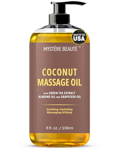 MYSTÉRE BEAUTÉ Coconut Massage Oil - Soothing Relief & Skin Hydration, 8 fl oz