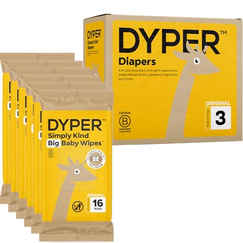 DYPER Size 3 Bamboo Baby Diapers & 96 Big Wipes - Soft, Absorbent, Safe for Sensitive Skin