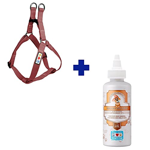 Pawtitas Pet Care Bundle - Large Dog Harness & 100% Natural Ear Cleaner for Comfort - Grey