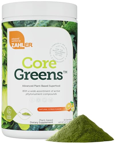 Zahler Core Greens Powder - Gut Health Support, Organic Phytonutrients, Citrus Flavor - 12oz