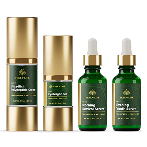 Tree of Life Skin Care Set - Brightening & Hydrating Serums, Eye Gel, Polypeptide Cream - 4 Oz