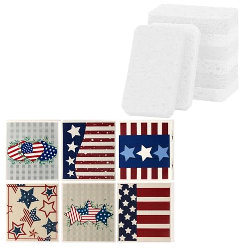 Swedish Kitchen Dish Cloths & Non-Scratch Sponges - Biodegradable, Durable, 6 Cloths + 12 Sponges