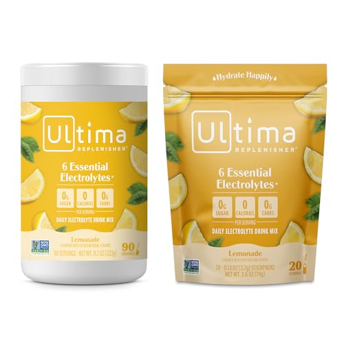 Ultima Replenisher Electrolyte Drink Mix - 6 Key Electrolytes, Sugar-Free, Vegan - 90 Servings