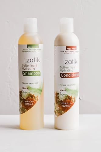 Zatik Naturals Shampoo & Conditioner Set - Hydrating, Vegan, pH Balanced - 10.8 fl oz Each