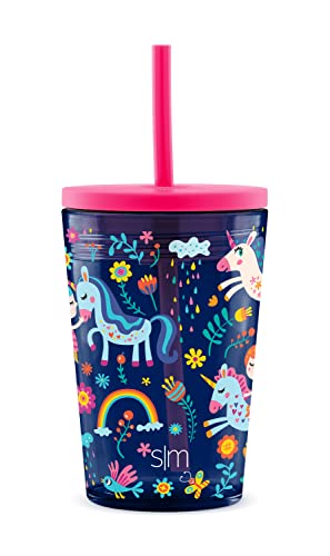 Simple Modern Tumbler - Durable, BPA-Free, Splashproof with Silicone Straw - 12oz Unicorn Rainbows