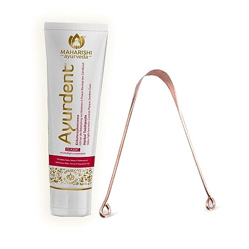 Maharishi Ayurveda Oral Care Set - Natural Toothpaste & Copper Tongue Cleaner, BDIH/COSMOS Certified