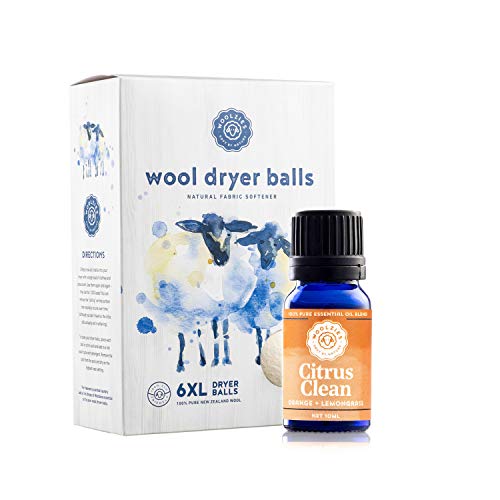 Woolzies Dryer Balls - Chemical-Free Fabric Softener, Reduces Wrinkles & Static - 6 XL Balls + Oil