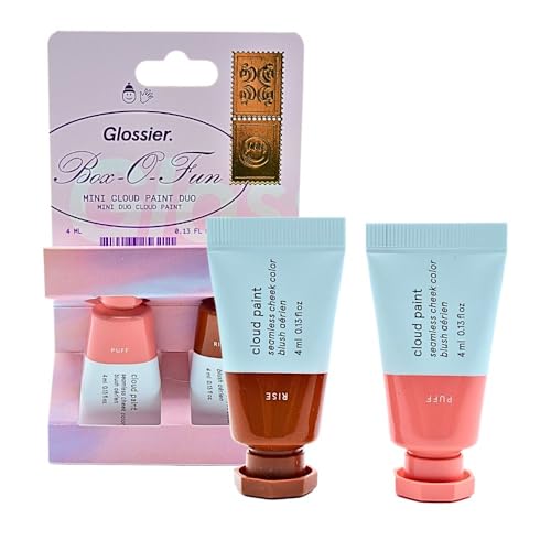 Glossier Mini Cloud Paint Blush Duo - Natural Glow, Cruelty-Free, 0.13oz Rise & Puff