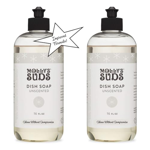 Molly's Suds Dish Soap - Powerful, Plant-Powered & Gentle, Unscented - 16oz, 2-Pack