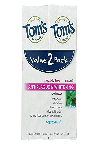 Tom's of Maine Toothpaste - Antiplaque & Whitening, Natural Ingredients, Peppermint - 2-Pack, 5.5 oz