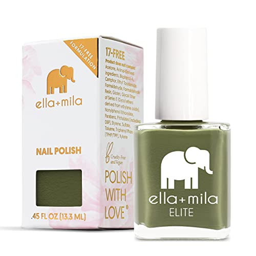 ella+mila Nail Polish - Quick Dry, Long-Lasting, Vegan & Non-Toxic - 0.45 fl oz, Army Green