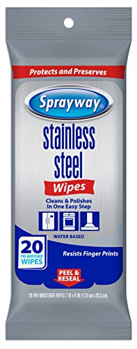 Sprayway Stainless Steel Cleaner Wipes - Streak-Free Shine, Water-Based Formula - 20 Count