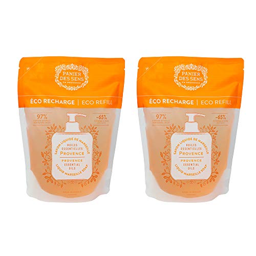 Panier des Sens Liquid Hand Soap Refill - 97% Natural, Nourishing Coconut Oil - 2x 16.9oz