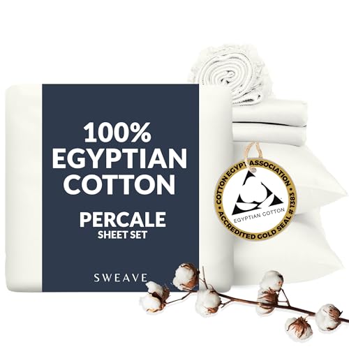 Sweave 100% Egyptian Cotton Percale Sheets - Breathable Comfort, Oeko-TEX Certified - Queen