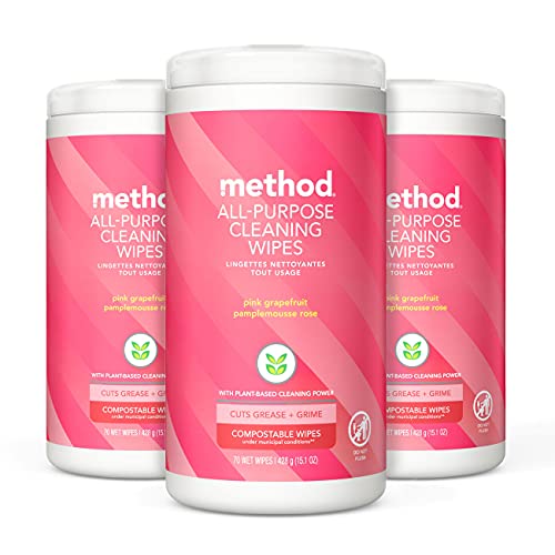 Method All-Purpose Cleaner Wipes - Plant-Based Power, Compostable, Pink Grapefruit - 210 Count