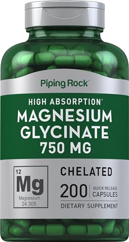 Piping Rock Magnesium Glycinate Capsules - High Absorption, Non-GMO, Gluten Free - 750mg, 200 Count