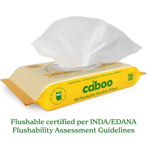 Caboo Adult Hygienic Wipes - Certified Flushable, Safe for Sensitive Skin - 180 Total Wipes