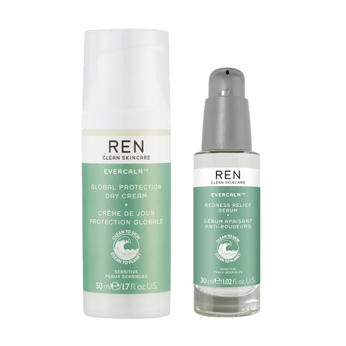 REN Evercalm Face Cream & Redness Relief Serum - Soothes Sensitive Skin, Hydrates - 50ml