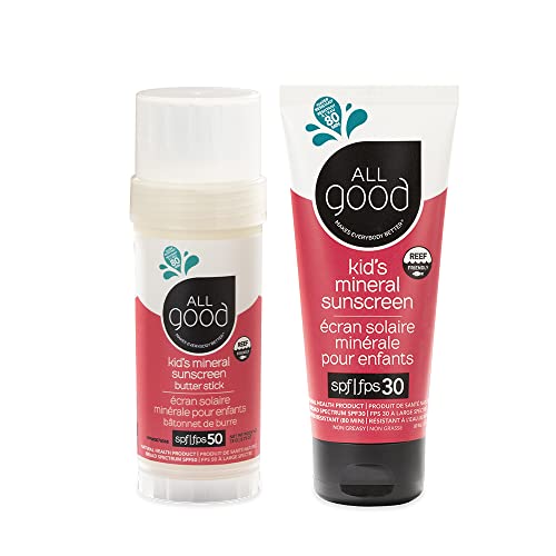 All Good Baby & Kids Mineral Sunscreen - UVA/UVB Protection, Reef Friendly, 2-Pack SPF 50 & 30