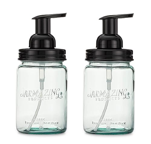 Jarmazing Products Mason Jar Foaming Soap Dispenser Set - BPA-Free, Vintage Blue Glass - 2-Pack