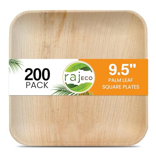 Raj Palm Leaf Plates - Decorative, Non-Toxic, Compostable Dinnerware, 200-Pack, 9.5 Inch