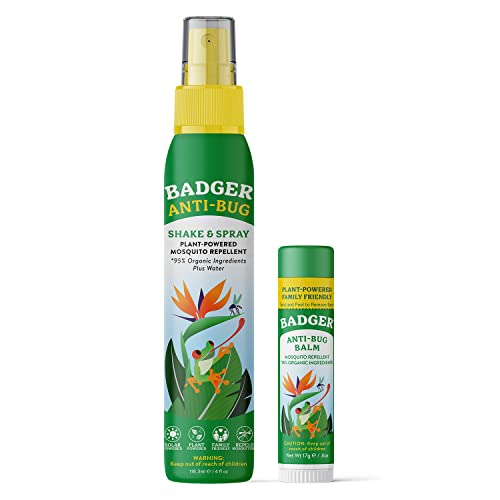 Badger Bug Spray & Balm - Organic Mosquito Repellent with Citronella, Family Friendly - 4oz & 0.6oz