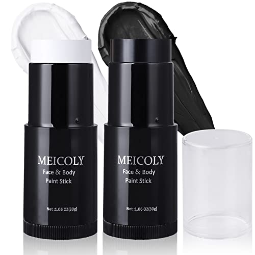 MEICOLY Body Paint Stick - Waterproof, High Pigment, Vegan Formula - 1.06 Oz White & Black