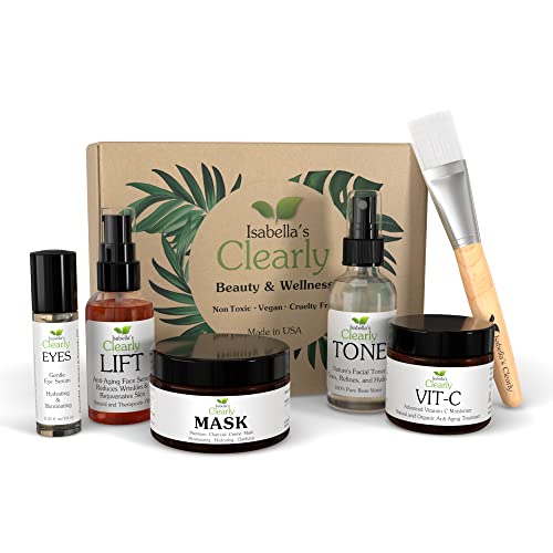 Flawless Natural Skin Care Gift Set for Women - 6 Essentials, Vegan & Handmade - Rose Toner & More