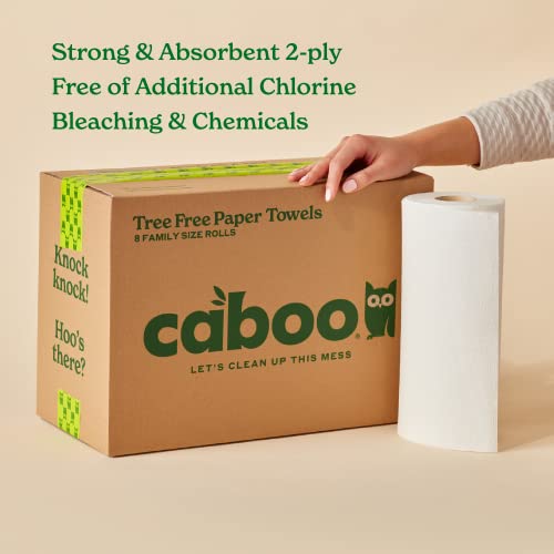 Caboo Tree Free Paper Towels - Strong, Absorbent, Non-GMO, 8 Rolls, 75 Sheets Each