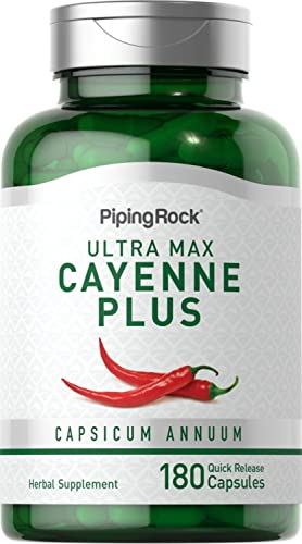 Piping Rock Cayenne Herbal Supplement - Potent Formula with Ginger & Hawthorn - 180 Capsules